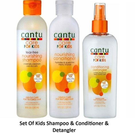 Set of Cantu Care for Kids Shampoo & Conditioner 8 oz and kids Detangler 6oz This product data sheet is originally written in English. Cantu Care for Kids Tear-Free Nourishing Shampoo & Conditioner 237ml Made for Curls, Coils & Waves Description “Gentle tear-free formula cleanses and promotes healthy hair growth with the perfect blend of pure shea butter, coconut oil and honey formulated without harsh ingredients. Nurture and nourish fragile coils, curls and waves with Cantu’s gentle care for textured hair”.   NO MINERAL OIL, SULFATES, PARABENS, SILICONES, PHTHALATES, GLUTEN, PARAFFIN or PROPYLENE.   Benefits: ·       Gently cleanses coils & curls ·       Tear-Free formula ·       Infused with shea butter, coconut oil & honey ·       Awards: 2015 Naturally Curly Editors’ Choice Best Kids C Kids Shampoo And Conditioner, Cantu For Kids, Kids C, Nourishing Shampoo, Promote Healthy Hair Growth, Healthy Hair Growth, Shampoo Conditioner, Wet Hair, Mineral Oil