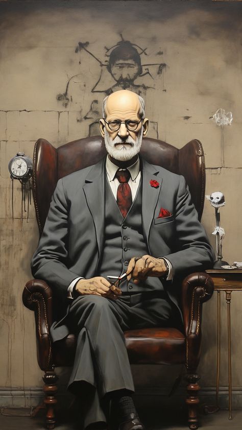 Sigmund Freud depicted in the style of Banksy 1 Sigmund Freud, Human Behavior, Banksy, Storytelling, Psychology, Entertainment, Quick Saves