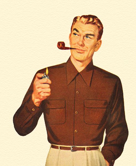 Pipe Guy - detail from 1950 Van Heusen gabardine shirt ad. 1950s Mens Fashion Casual, 1950s Fashion Menswear, 1950s Man, Roger Wilkerson, 1940s Mens Fashion, 1950s Men, 1950s Mens Fashion, Pop Art Vintage, 1950s Mens