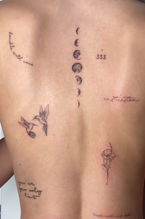 Minimal Spine Tattoos For Women, Tattoo Spine Women, Nature Spine Tattoo, Funky Tattoos, Greek Mythology Tattoos, D Tattoo, Spine Tattoos For Women, Mythology Tattoos, Cute Little Tattoos