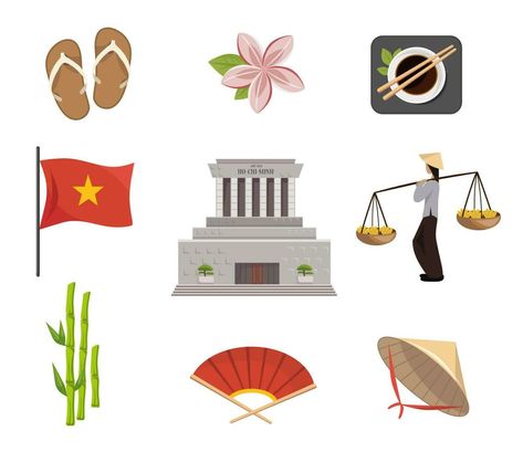 Vietnamese Flag, Travel To Vietnam, History Drawings, Vietnamese Culture, Vietnam Travel, Vector Illustrations, Ho Chi Minh, Chopsticks, Hanoi