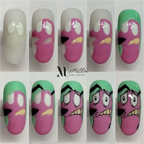 Nail Art Cartoon, Korean Manicure, Men Nails, Nail Designs Cute, Dog Nail Art, Cartoon Nail Designs, Ideas Uñas, Nail Art Designs Images, Courage The Cowardly Dog