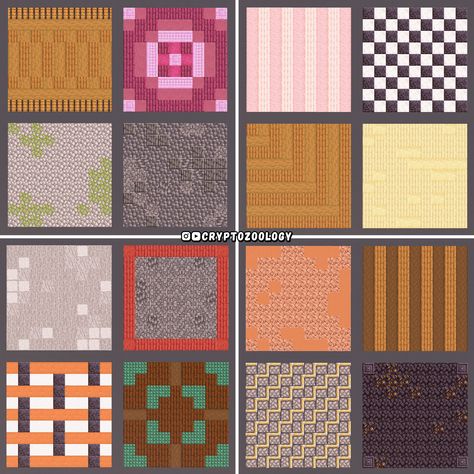 Check out all 100 Minecraft Floor Designs on my YouTube channel! Minecraft Houses Flooring, Floors In Minecraft, Minecraft Floor Layout, Minecraft Bakery Interior Ideas, Nether Floor Design, Minecraft House Floor Ideas, Terracotta Floor Minecraft, Carpet Designs Minecraft, Quartz Floor Design Minecraft