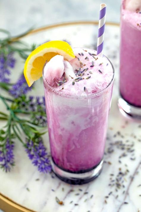 Lavender Drink, Float Recipes, Purple Food Coloring, Floral Dessert, Lavender Recipes, Italian Soda, Purple Food, Ice Cream Floats, Lemon Sorbet