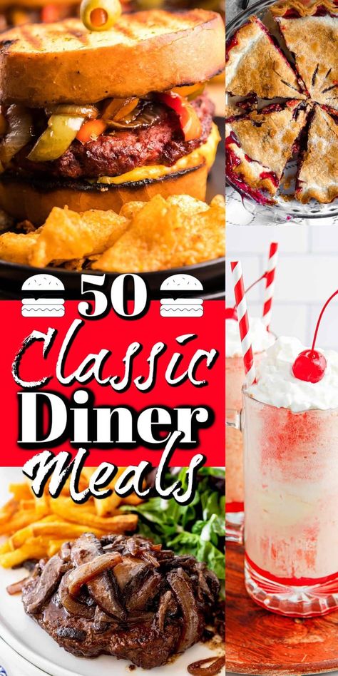 Junk Food Dinner Ideas, Diner Lunch Specials, Really Good Dinner Ideas, Incredible Dinner Recipes, Diner Lunch Ideas, American Meal Ideas, Best Homemade Meals, Retro Recipes 1950s Dinners, Diner Style Recipes