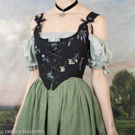 Corset With Dress, French Meadows, Ren Faire Dress, Corset Outfits, Fair Outfits, Dress With Corset, Floral Corset, Cottagecore Style, Lace Bustier