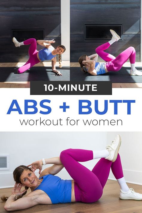 Tone your core + build your glutes with this NO EQUIPMENT Abs and Butt Workout! These 10 ab exercises and butt exercises make an effective 'burnout' workout. Add this Butt and Abs Workout on to leg day, or use it as a quick 10 minute workout at home! Postpartum Ab Workout, Burnout Workout, Build Your Glutes, Barre Workout Video, Pregnancy Workout Videos, 10 Minute Ab Workout, 10 Minute Abs, Gym Workout Guide, Hiit Cardio Workouts