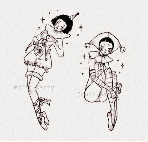 Jester Tattoo, Pierrot Clown, Clown Tattoo, Cute Little Tattoos, Cute Clown, Vintage Clown, Fairy Tattoo, Tattoo Portfolio, Tattoo Flash Art