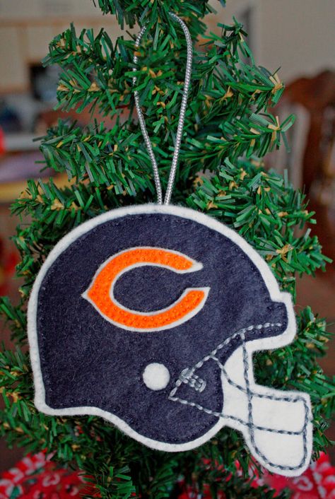 Felt Football, Chicago Bears Football, Bears Football, Football Helmet, Felt Christmas Ornaments, Christmas Ornament Crafts, Ornament Crafts, Felt Christmas, Felt Ornaments