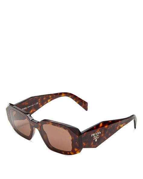 Prada Symbole Square Sunglasses, 49mm, offer 100% UV protection. Features include logo temples, 49mm lens width, 20mm bridge width, and 145mm arm length. Made in Italy, it comes with a hard case and cleaning cloth. Prada Tortoise Sunglasses, Prada Sunnies, Luxury Glasses, Tortoise Sunglasses, Prada Sunglasses, Geometric Triangle, Rectangular Sunglasses, Pink Brown, Hard Case