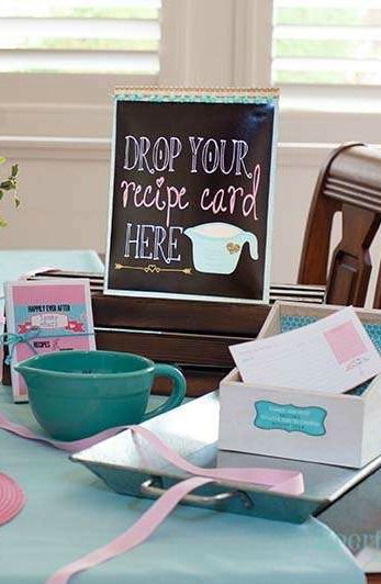 YES!! easy recipes for me to learn for a cooking themed shower.... minus this god awful teal color. yuck. Cooking Theme, Bridal Shower Activities, Bridal Shower Planning, Bridal Shower Inspiration, Kitchen Shower, Shower Inspiration, Bridal Shower Brunch, Bridal Brunch, Recipe Card