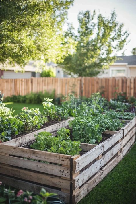 "Add rustic charm to your garden with a DIY Pallet Bed! 🛠️🌿 A great way to grow plants and vegetables in style. 🌿✨ #DIYGardenInspo #PalletUpcycle #GardenIdeas" Gardening Pallet Ideas, Flower Bed Pallet Ideas, Diy Veg Planters, Diy Raised Garden Bed With Pallets, Pallet Flower Beds, Raised Pallet Garden Beds, Pallet Raised Garden Bed Diy, Garden From Pallets, Pallet Garden Boxes