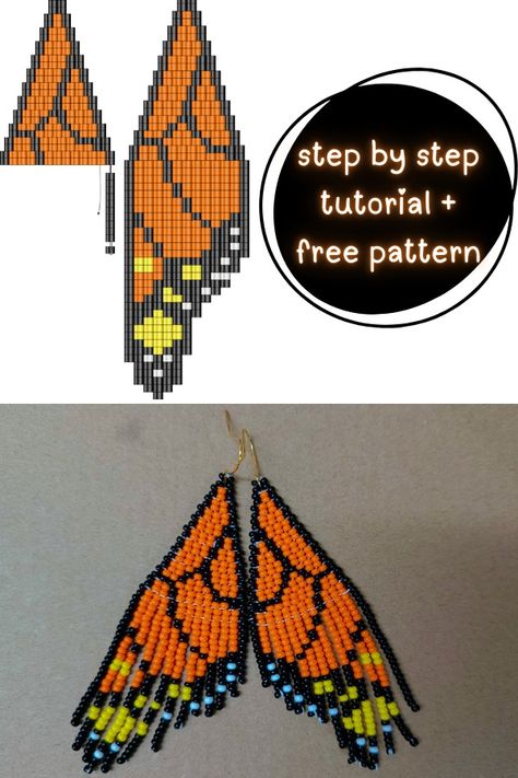 How to Make Beaded Butterfly Fringe Earrings – Free 9 Step-by-Step Tutorial - Style Zuri Free Earring Patterns, Free Beading Patterns Tutorials, Fringe Earrings Diy Tutorials, Seed Bead Earrings Diy Free Pattern, Seed Bead Jewelry Patterns How To Make, Seed Bead Jewelry Patterns Free, Bead Work Tutorial, Butterfly Bead Pattern, Native Beading Patterns Tutorials