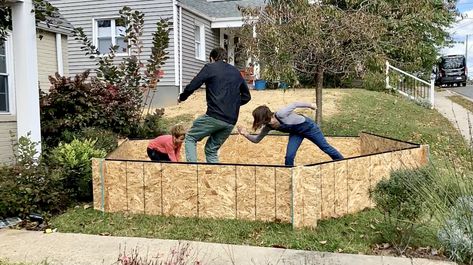 How to Make a Portable Gaga Ball Pit » The Unprofessional Gaga Ball Pit Diy, Ball Pit Diy, Diy Ball Pit, Gaga Ball Pits, Gaga Ball, Osb Plywood, Donation Box, Food Donation, Decks Backyard