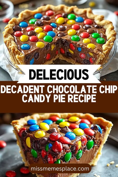 Chocolate Chip Pie Recipe, Melted Chocolate Chips, Candy Pie, Chocolate Chip Pie, M And M, Tasty Dessert, Melting Chocolate Chips, Melted Chocolate, Dessert Lover