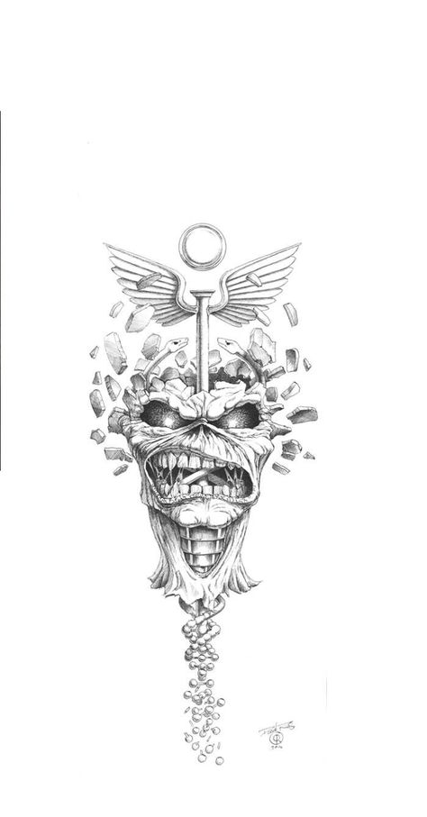 Metal Tattoos For Guys, Tattoos For Metalheads, Heavy Metal Tattoo Ideas, Iron Maiden Tattoo Ideas, Metallica Skull Tattoo, Iron Maiden Eddie Tattoo, Eddie Tattoo, Iron Maiden Eddie Drawing, Maiden Tattoo