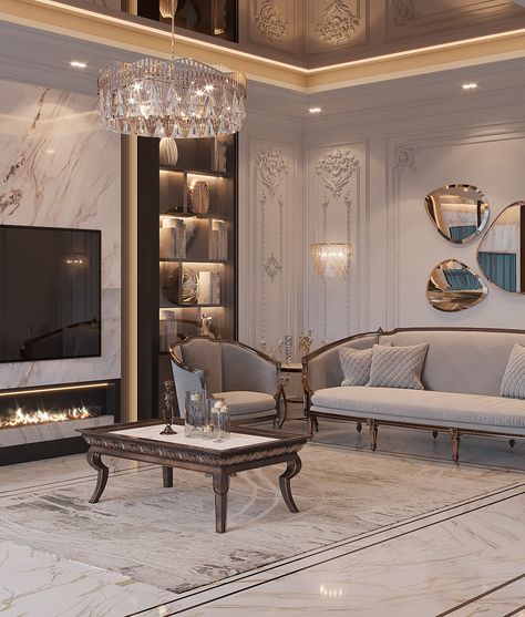 T H E G R E E N on Behance Contemporary Classic Interiors Luxury, Classical Office Interior Design, Neo Classical Living Room, Neo Classical Interiors, Classical Living Room, Classic Living Room Design, Beautiful Bedroom Colors, Living Room Classic, Feature Wall Living Room