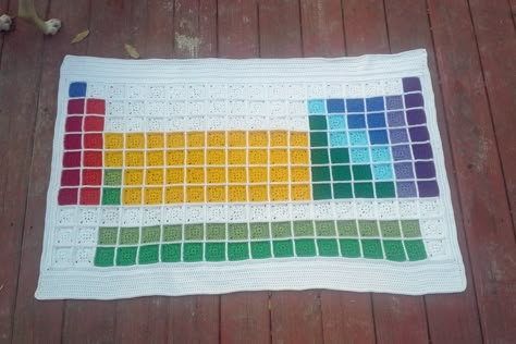 Crochet Periodic Table Blanket, Crochet Periodic Table, Chemistry Crochet, Crochet Science, Crochet Travel, Crochet Game, Crochet Classes, Crochet Heart Pattern, Easy Crochet Animals