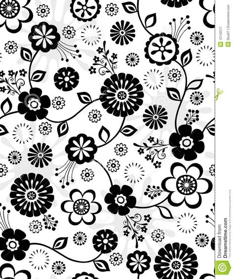 Black And White Flowers Seamless Repeat Pattern Stock Image ... Autumn Patterns, Dark Beauty Photography, Flowers Images, White Figures, Fabric Patterns Design, Flower Icons, Textile Prints Design, Borders Design, Cute Flowers