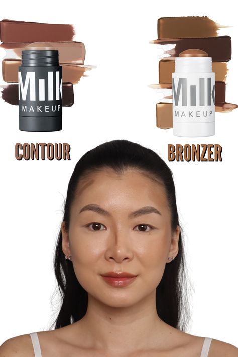 What's the difference between bronzer and contour? And where do you place them on the face? Today, I show you the differences between the Milk Makeup Sculpt Contour Stick and the Bronzer Stick. #milkmakeup #beauty #makeup Milk Makeup Bronzer Stick, Milk Sculpt Stick, Milk Bronzer Stick, Milk Contour Stick, Milk Contour, Milk Bronzer, Bronzer And Contour, Bronzer Stick, Milk Brands