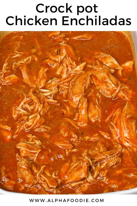 These 5-ingredient crockpot chicken enchiladas are so easy to throw together - made with tender, juicy shredded chicken in enchilada sauce with beans and plenty of cheese! Chicken Enchilada Crockpot, Enchilada Sauce Chicken, Crockpot Enchiladas Chicken, Crock Pot Chicken Enchiladas, Chicken Enchiladas Crock Pot, Chicken Enchilada Sauce, Shredded Chicken Enchiladas Crockpot, Chicken Enchilada In Crock Pot, Crock Pot Enchiladas Chicken