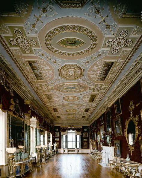 Harewood House Interiors | Harewood House Gallery Ceiling, English Country House Interior, بيوت ملكية, House England, Harewood House, Robert Adam, Robert Adams, Leeds England, English Castles