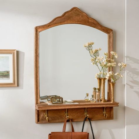 First Home Ideas Decor Cheap, Mirror And Key Holder Entryway, Entryway Mirror And Hooks, Wall Shelves Entryway, Entryway With Hooks And Mirror, Vintage Standing Mirror Aesthetic, Circle Mirror Bedroom Aesthetic, Mirrors In Interior, Simple Small Home Decor