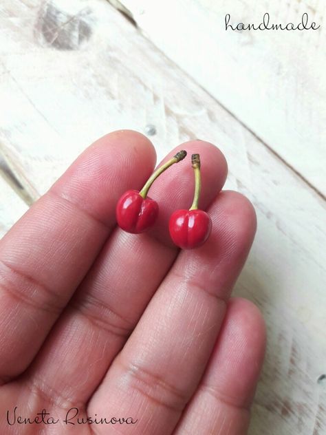 Clay Bouquet, Clay Products, Hand Shapes, Polymer Clay Jewelry, Clay Jewelry, Polymer Clay, Cherry, Handmade Jewelry, Stud Earrings