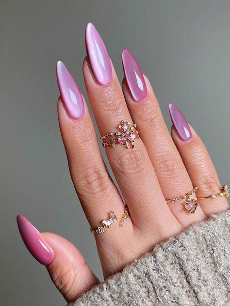 Fall Almond Nails, Nails Glossy, Cat Eye Gel Polish, Long Stiletto, Manicure Tips, Nails Set, Fake Nails With Glue, Cat Eye Gel, Nails Almond