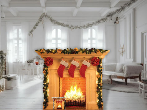 10 Cardboard Fireplace Ideas for Christmas Holidays: DIY or BUY! Fake Christmas Fireplace, Fireplace Ideas For Christmas, Cardboard Fireplace Diy, Festive Fireplace, Cardboard Fireplace, Christmas Cutouts, Nativity Scenes, Event Props, Christmas Event