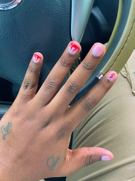 Mens nails red design Mail Designs Men, Clear Nails For Men, Mail Designs For Men, Men Nail Art Simple, Pink Nails For Men, Natural Nail Designs Men, Manicure Nail Designs Men, Unisex Nail Design, Manicure Designs For Men