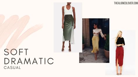 Dramatic Casual Outfit, Soft Dramatic Casual, Soft Dramatic Casual Outfit, Dramatic Wardrobe, Kibbe Soft Dramatic, Knotted Skirt, Summer Wrap Dress, Soft Dramatic, Style Rut