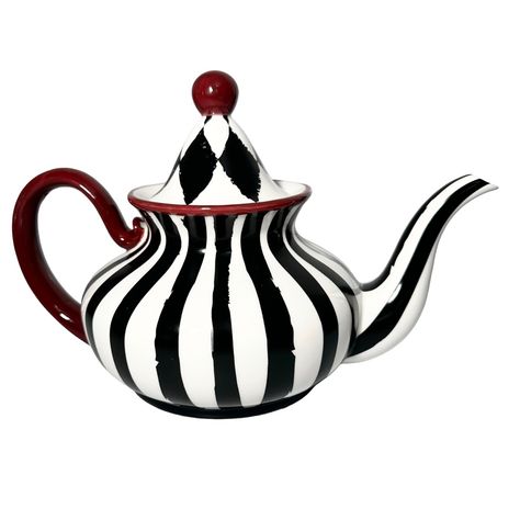 20% Off Bundles! New In Box. No Flaws. See Images For Details. Reminds Me Of Beetlejuice Or Alice In Wonderland. Brand: Killstar Item: Teapot Cap: 38.7 Oz Size: 10.2”L X 6.6”Dia X 7.8”H Color: Black & White Pattern: Stripes Wash: Hand Shipping Wt: 2# Year: 2023 Please Ask All Questions Before Purchasing. #Halloween Mckenzie Childs Halloween, Unique Tea Sets, Alice In Wonderland Ceramics, Goth Pottery, Alice In Wonderland Room Decor, Alice In Wonderland Pottery, Skull Teapot, Alice In Wonderland Kitchen, Alice In Wonderland Tea Pot