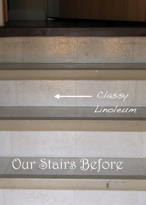 Cheap Flooring Options, Basement Stairs Remodel, Paint Linoleum, Diy Stairs Makeover, Stair Renovation, Stair Makeover, Traditional Staircase, Stairs Makeover, Cheap Flooring