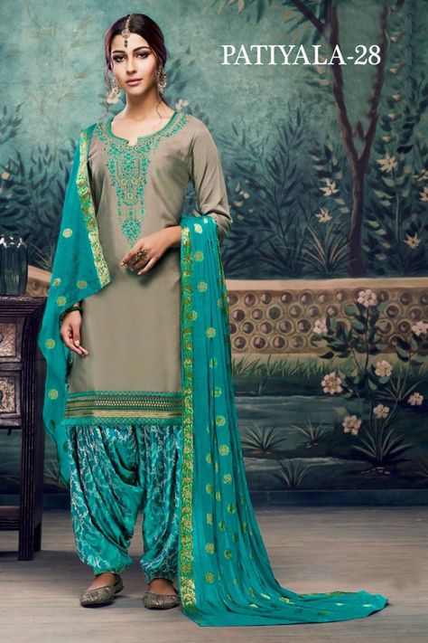 SKU:SHE ||•|| For Price & Booking Call/WhatsApp/IMO/Viber: +919016477282 Patiala Salwar Kameez, Designer Kurtis Online, Salwar Suits Party Wear, Satin Suit, Patiala Suit, Designer Suit, Salwar Kameez Online, Prom Shopping, Patiala Salwar