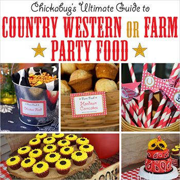 I just love compiling lists of party ideas, so I couldn’t resist making this Ultimate Guide to Country Western or Farm Party Food!� I took all of the fun puns and food ideas that my customers have sent me and made them into one handy-dandy list. These ideas ... Farm Party Food, Western Theme Party Food, Western Party Foods, Farm Party Foods, Cowboy Food, Food And Desserts, Wild West Party, Western Birthday Party, Rodeo Party