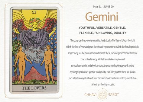 Lover Card Tarot, Gemini Tarot Card Tattoo, Gemini Tarot Card, The Lover Tarot, Tarot Cards Decks Beautiful, Gemini Tarot, The Tree Of Knowledge, Curse Spells, Major Arcana Tarot