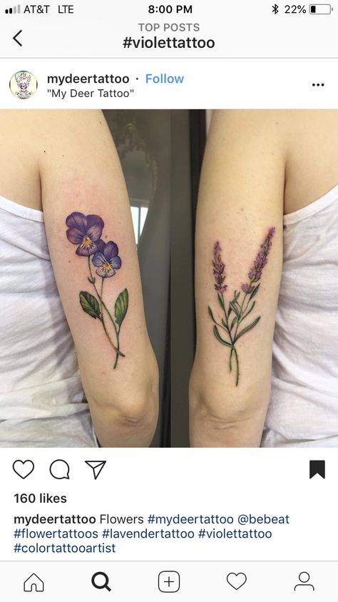 Violet tattoo Tattoo Lavender, Violet Flower Tattoos, Tattoo Memorial, Violet Tattoo, Lavender Tattoo, Remembrance Tattoos, Watercolor Tattoo Flower, Bouquet Tattoo, Skeleton Hand Tattoo