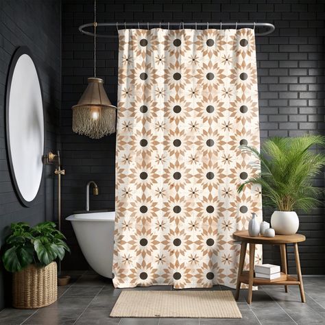 Neutral Beige Boho Shower Curtain, Mid-Century Modern, 71X74 In, Modern Shower Curtain, Neutral Shower Curtain, Minimalist Bathroom Decor Neutral Shower Curtain, Boho Chic Bathroom Decor, Neutral Shower Curtains, Curtain Minimalist, Minimalist Bathroom Decor, Spanish Style Decor, Modern Shower Curtain, Neutral Shower, Shower Stalls