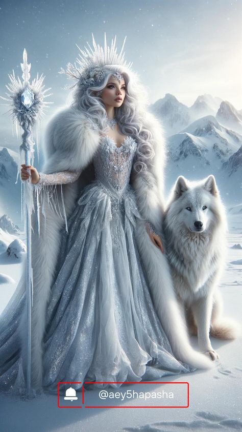 White Mythical Creatures, Winter Princess Aesthetic, Snow Fairy Costume, Ice Princess Dress, Goddess Of Winter, Snow Queen Costume, Ice Witch, Ice Fairy, Winter Goddess