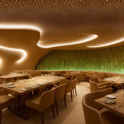 Renders of a restaurant interior inspired in the desert. Desert Restaurant Design, Desert Theme Restaurant, Theme Based Restaurant Interior, Desert Hotel Design, Organic Architecture Restaurant, Theme Restaurant, Themed Restaurant, Desert Oasis, Interior Wall Design