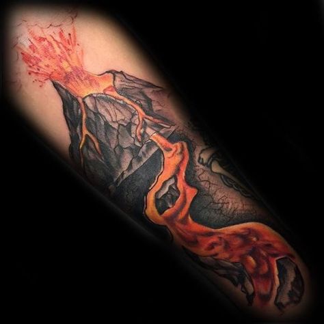 50 Volcano Tattoo Designs For Men - Erupting Hot Lava Ink Ideas Volcano Tattoo Design, Volcano Tattoos, Volcano Tattoo Minimalist, Lava Tattoo, Hawaii Tattoo Ideas, Volcano Tattoo, Tattoo Earth, Cara Delevingne Tattoo, Katy Perry Tattoos