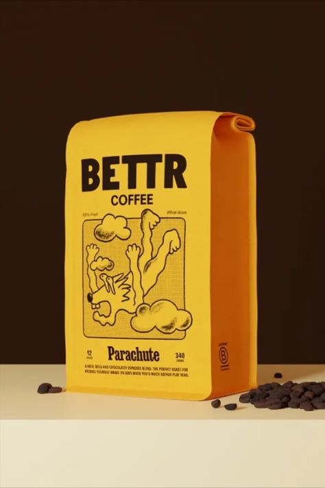 Anak has given Bettr, Singapore's first B Corp coffee brand, a refreshed and new look to align with its mission of positive social impact. Breaking away from traditional sustainability branding, the new Bettr brand embraces imperfection and encourages everyone to 'Scr*w perfect, make an impact.' Rusk Packaging Design, Coffe Brands, Yellow Packaging Design, Positive Branding, Coffee Brand Identity, Sustainability Branding, Creative Coffee Packaging, Coffee Package Design, Coffee Brand Design