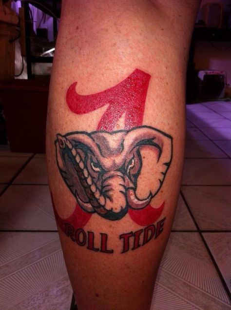 custom designed freehand color tattoo alabama roll tide albert jeffers Alabama Tattoo Ideas, Jamie Tattoo, Alabama Tattoos, State Tattoos, Alabama College, Football Tattoo, Nightmare Before Christmas Tattoo, Favorite Tattoos, Bama Girl