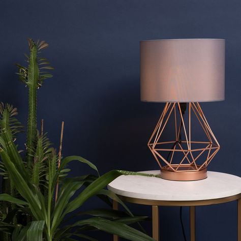 Melrose Copper Touch Table Lamp with Grey Shade Modern Industrial Table, Copper Table Lamp, Contemporary Table Lamp, Industrial Table Lamp, Touch Table, Touch Table Lamps, Fixture Table, Grey Table Lamps, Metal Baskets