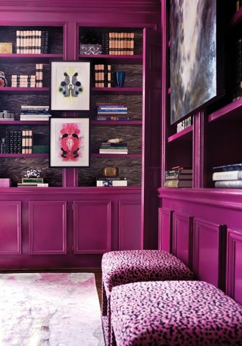 Purple Furniture, Style Deco, Pink Room, Home Library, Pink Walls, Color Of The Year, Jewel Tones, Pantone Color, Decorating Tips