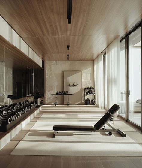 Modern Gym Design, Spa Exterior, Gym Room Ideas, Centro Yoga, Sf House, Small Home Gym Ideas, Luxury Home Gym, Boutique Gym, Luxury Fitness