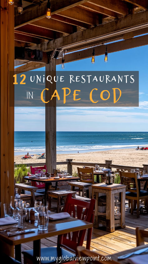 Beachfront restaurant with rustic wooden tables, offering stunning ocean views and a relaxing dining experience in Cape Cod. Cape Cod Restaurants, Cool Restaurants, Cape Cod Vacation, Cape Cod Ma, Breakfast Restaurants, Best Pubs, Cool Restaurant, Retro Diner, Global Cuisine