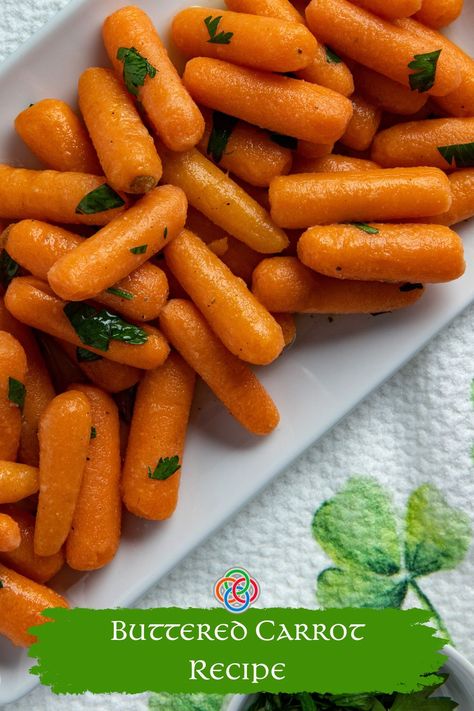 Cooked baby carrots with text banner Butter Carrots, Carrot Recipes, Baby Carrots, Yummy Sides, Parsley, Main Course, Side Dish, Side Dishes, Carrots