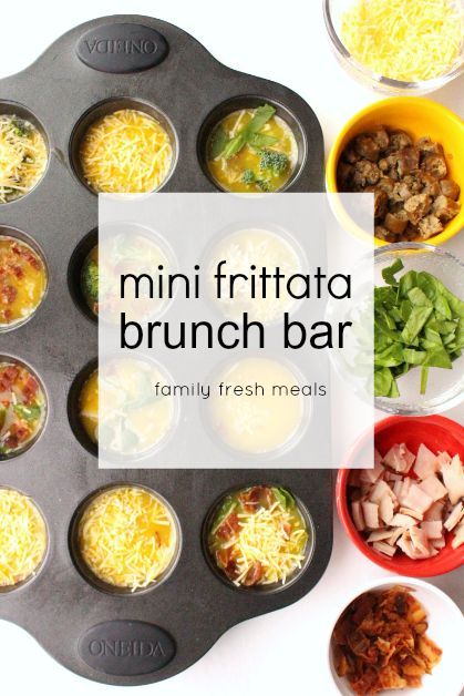 Mini frittata brunch bar - familyfreshmeals.com - perfect for breakfast, brunch or a FUN dinner! -- Mini Frittata, Brunch Bar, Easy Brunch Recipes, Family Fresh Meals, Fresh Meals, Low Carb Snack, Frittata Recipes, Recipe Breakfast, Bar Recipe